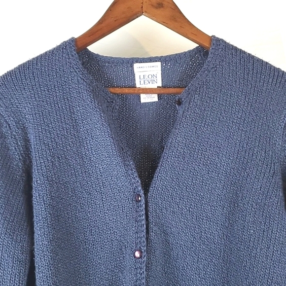 Vintage Handloomed‎ Leon Levin Blue Button Front Cardigan - Picture 2 of 7